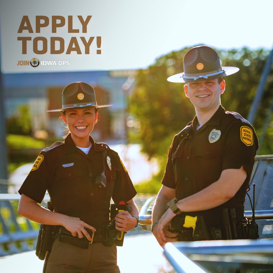 IowaDPS's tweet photo. Work alongside the best. Apply to Iowa DPS today and learn from trained professionals: https://t.co/FKQ7NLLrYx

#IowaDPS #LawEnforcement #MakeADifference https://t.co/7zwQ9OSEkP