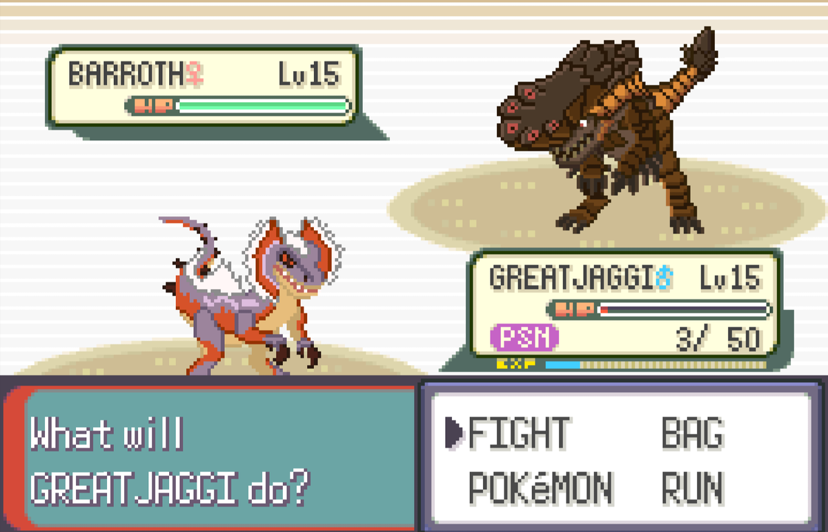 The_Nadei's tweet photo. My self made Pokemon Emerald x #MONSTERHUNTER Romhack is now all the way up to the first gym.

Have some screenshots of my work thus far

Mudshot + Soft Sand Barroth is a bit too strong ngl https://t.co/34QYiVUUAI