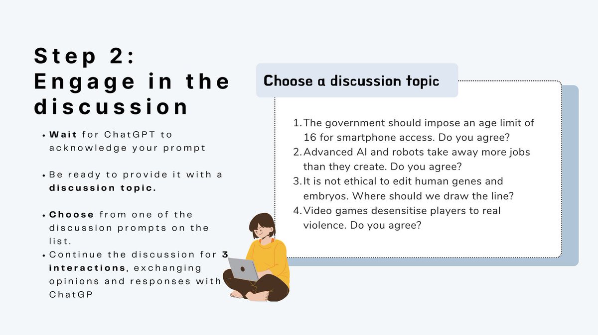 EliGozalo's tweet image. Elevate your EFL classroom dynamics with #ChatGPT&apos;s interactive discussions!  🗣️ Students express their opinions on various issues, while ChatGPT offers constructive feedback to sharpen their English debate skills. #EFLwithAI #LanguageTech #AIForEducation
canva.com/design/DAF7fcH…