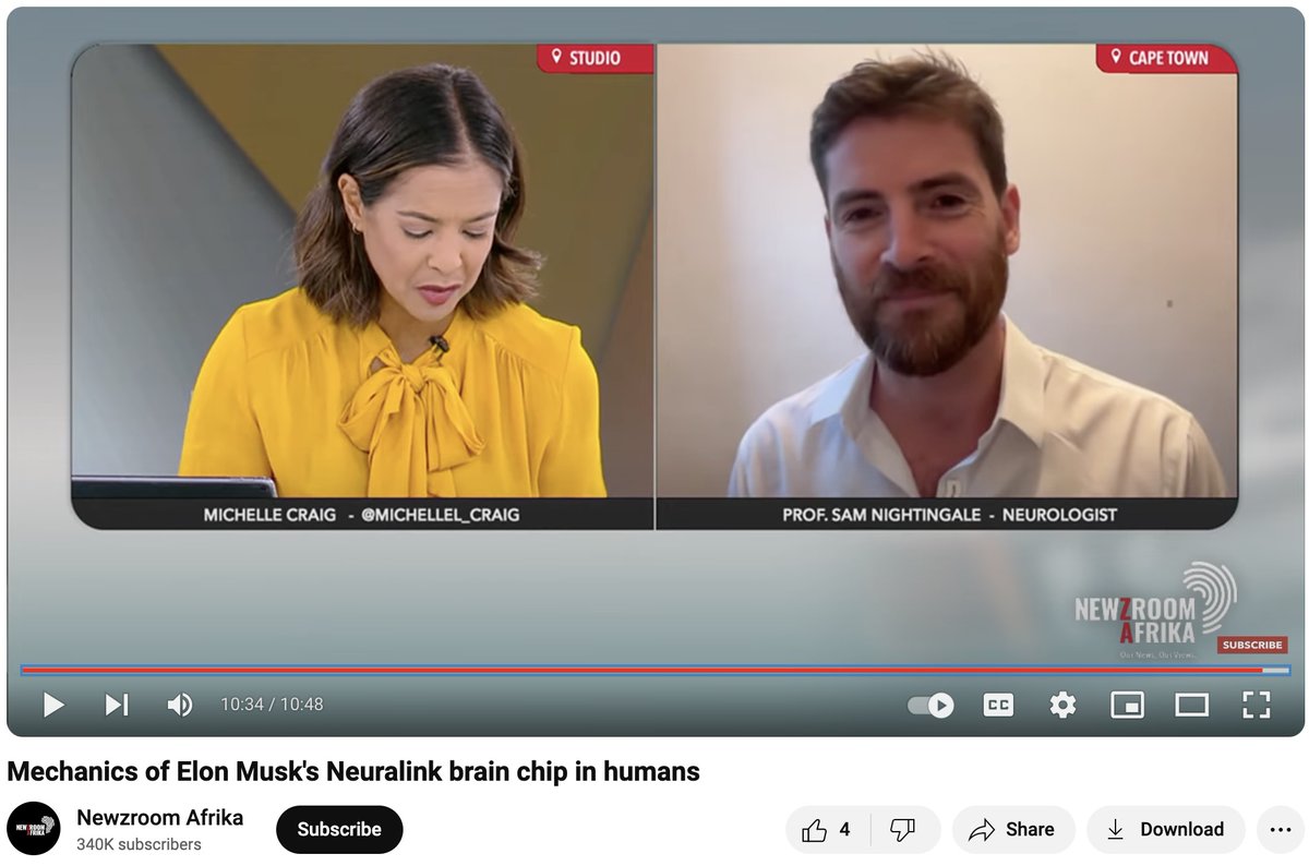 So the first #Neuralink chip is in a human patient!! Discussing its use, the ethics and locked-in syndrome on #Newzroom405 is NI researcher A/Prof <a href="/sam_nightinga1e/">Sam Nightingale</a> 
youtu.be/qsMDhqCNQws?si…
