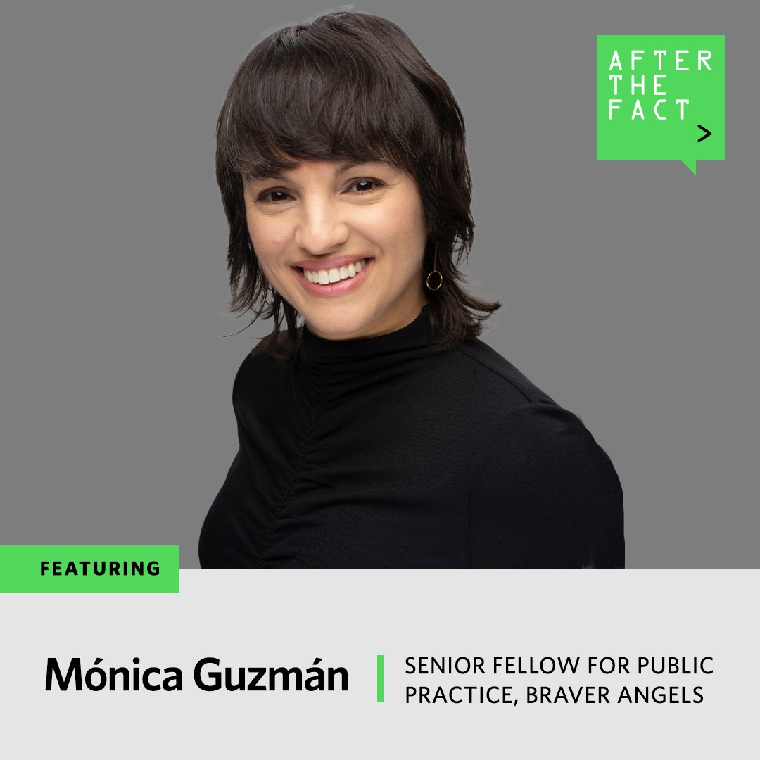 “We’re so divided we’re blinded.” - <a href="/braverangels/">Braver Angels</a>’ bridge building expert <a href="/moniguzman/">Mónica Guzmán</a>.

On the “After the Fact” podcast, learn how we can break down divides in America and get beyond polarization.

Listen now: pew.org/47CHtQm