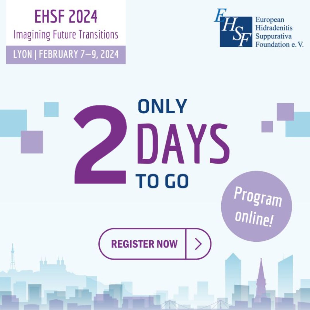 ERN_Skin's tweet photo. 📢 2 days left before the 13th conference of EHSF!
📅 February 7-9
📌 in Lyon, France
- Check-out the scientific program: https://t.co/6u2MH4tgNt
#EHSF24 #EHSF #dermatology #skinhealth #hidradenitissuppurativa #MedicalCollaboration #DermatologyAdvancement https://t.co/xNRJecQCfc