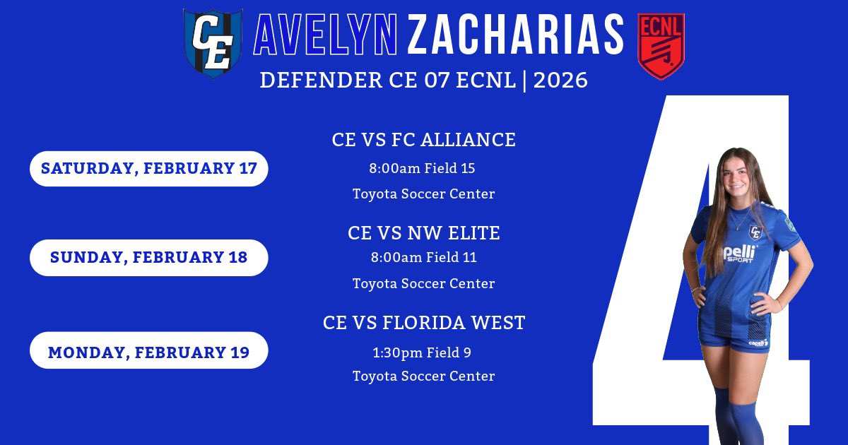 Ava Zacharias (@avazacsoccer) on Twitter photo Can’t wait to be back with my @CE07GECNL teammates in two weeks at the ECNL Dallas Showcase! Looking forward to some great games.
<a href="/TopDrawerSoccer/">TopDrawerSoccer</a> <a href="/LethalSoccer/">Coach Duque</a> <a href="/ImCollegeSoccer/">College Soccer Truth ™</a> <a href="/ImYouthSoccer/">ECNL/GA/Recruiting/College Soccer</a> <a href="/ECNLgirls/">ECNL Girls</a> Can’t wait to be back with my @CE07GECNL teammates in two weeks at the ECNL Dallas Showcase! Looking forward to some great games.
<a href="/TopDrawerSoccer/">TopDrawerSoccer</a> <a href="/LethalSoccer/">Coach Duque</a> <a href="/ImCollegeSoccer/">College Soccer Truth ™</a> <a href="/ImYouthSoccer/">ECNL/GA/Recruiting/College Soccer</a> <a href="/ECNLgirls/">ECNL Girls</a>