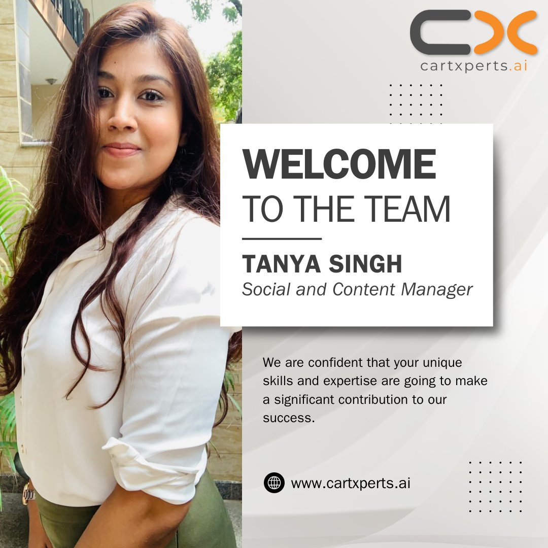 infocartxperts's tweet image. Thrilled to #welcome our newest team member! Join us in extending a warm welcome to Tanya Singh - the latest addition to our incredible family. We believe in growing together and fostering a culture of collaboration, innovation, and success.