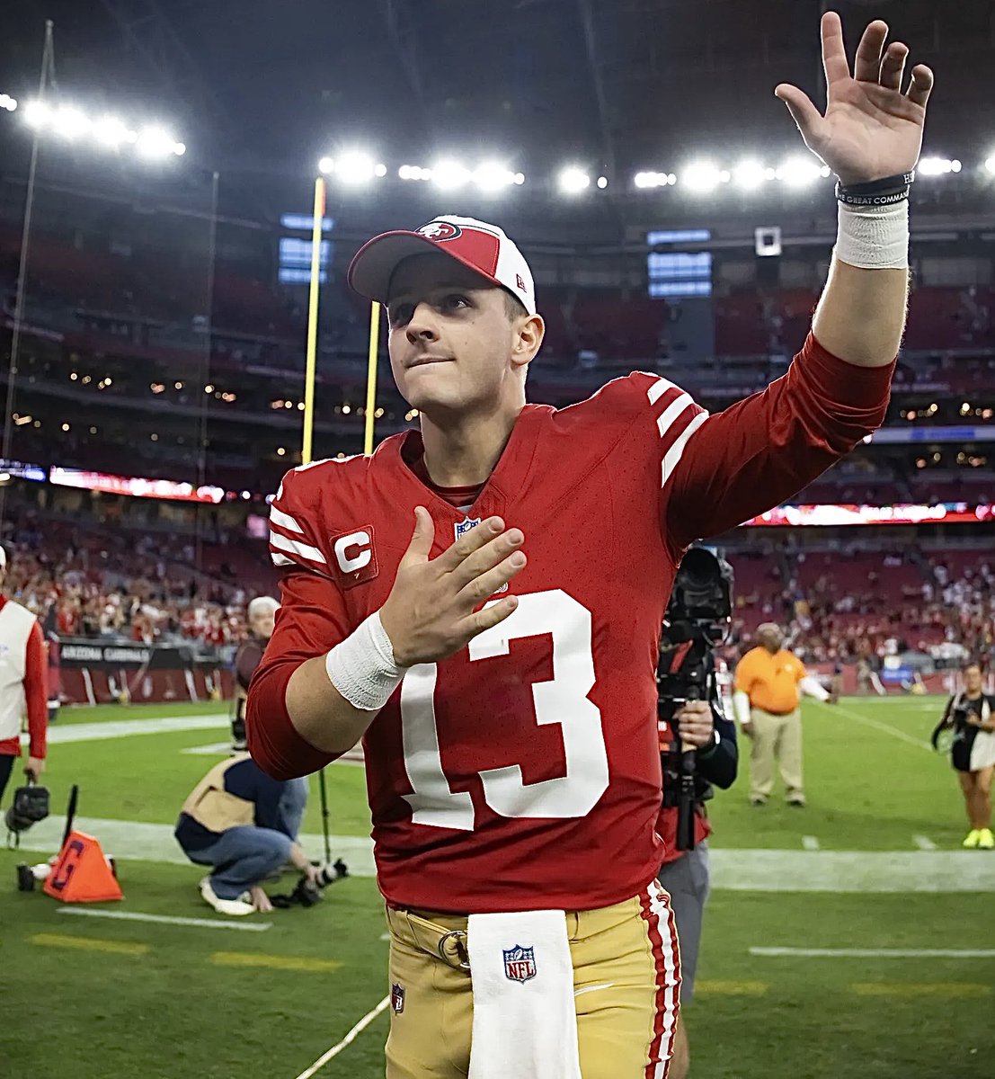 Coach_Yac's tweet image. Kyle Shanahan on the criticism Brock Purdy receives from the media:

“This is what I love about Brock. Last pick in the draft. Takes us to the conference championship game twice and this Super Bowl in two years. Getting talked about for MVP. And the dude, he doesn’t have to work…