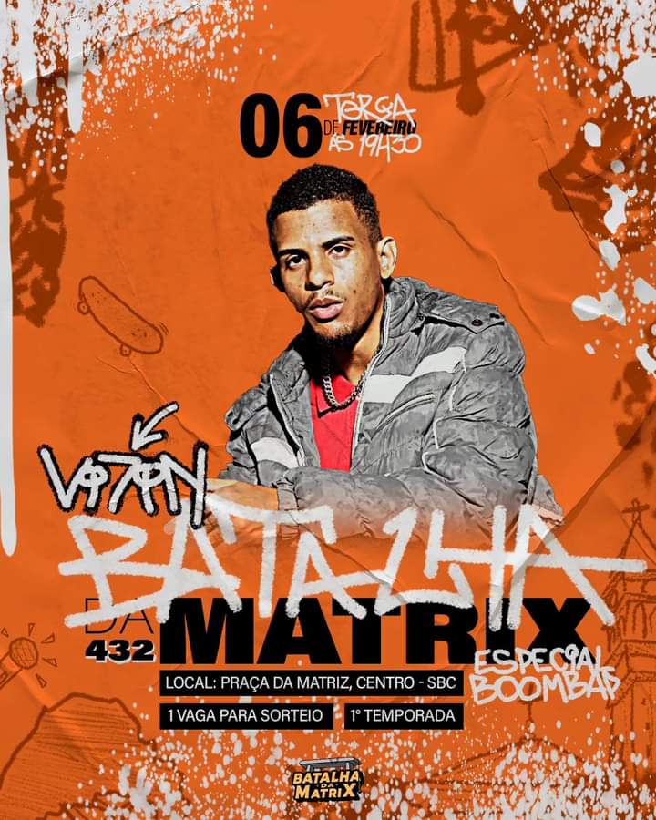 BatalhaDaMatrix's tweet photo. VI7IN CONFIRMADO! 🔥
Mestre do perimbolo, o flow metralhadora, a métrica cortante no ataque e consciente na defesa. O camisa 10 do ABC está confirmado para a próxima edição. Pega ele! 🔪
01 VAGA PARA SORTEIO! 🍀
06/02 - 19H30
PRAÇA DA MATRIZ - SBC
#edição432 #batalhadamatrix https://t.co/JY9vm1CQvS