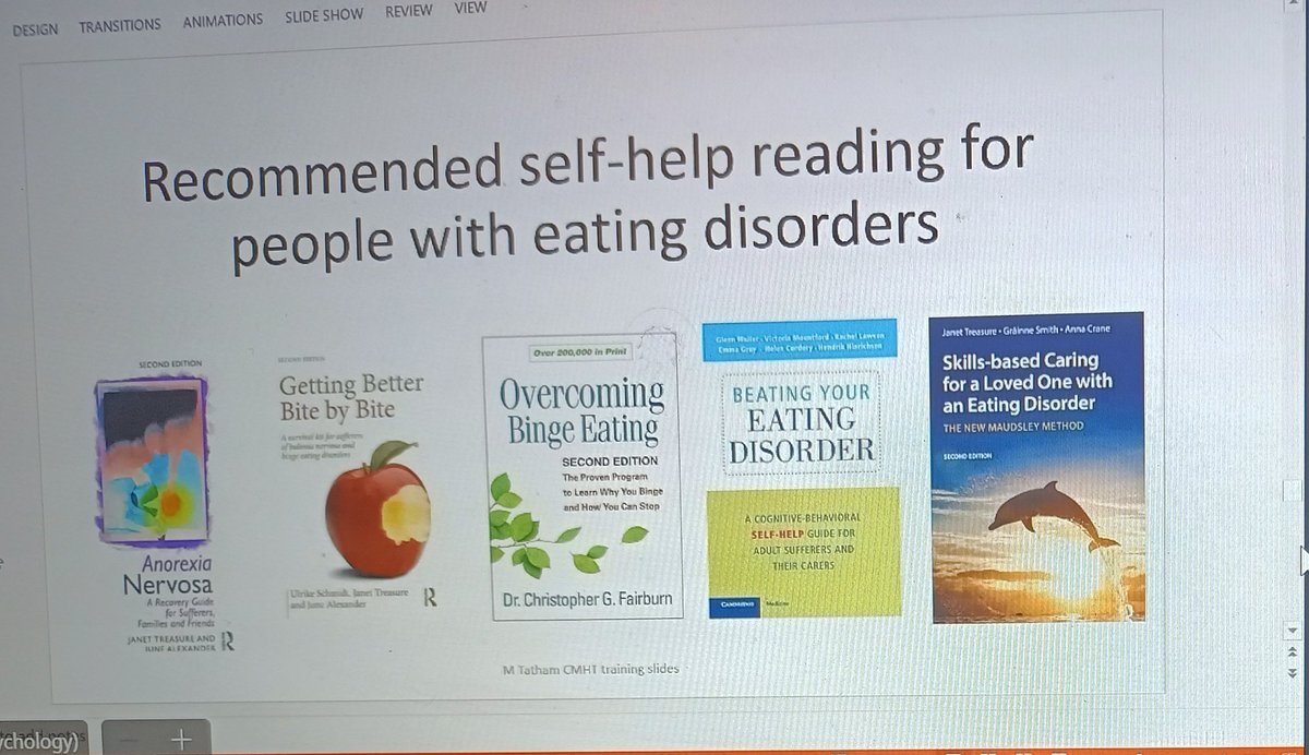 Here is some recommended self help for people with eating disorders which was shared on @NHSaaa ED training today-may be of interest to others.Great multidisciplinary team here too with OT,physio,dietetics,psychology&nursing represented @PhysiosinMH @ukphysiosined @ScotPhysioMH