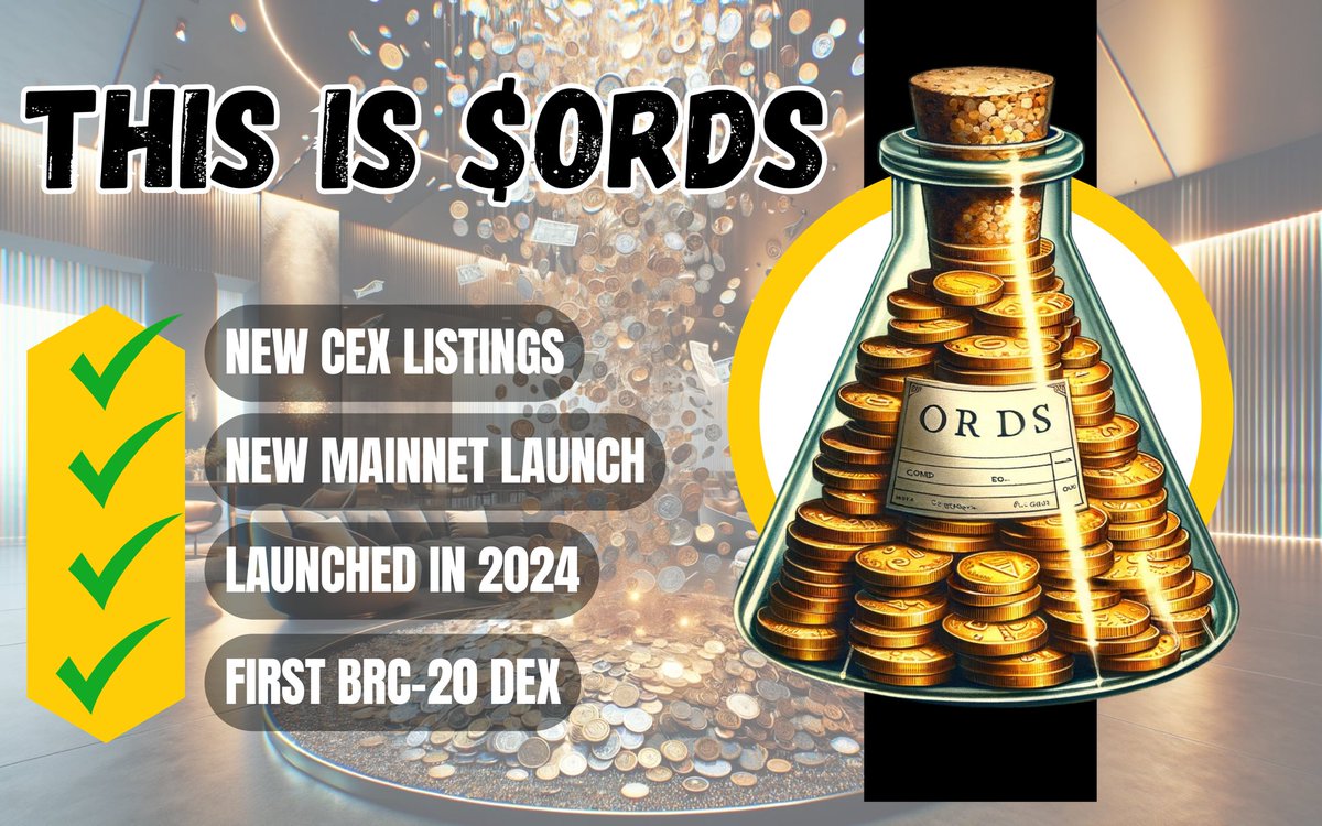 $ORDS excels at transaction execution and liquidity facilitation, maintaining the core principles of the Bitcoin network.

$ORDS also ensures that transactions conform to the inherent security and certainty of the Bitcoin blockchain.

 Definitely a #100xgem 💎💎🚀🚀.