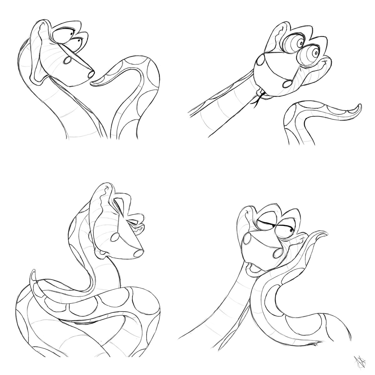 Moreeeee sketchesssss :3 One of the things I love about Kaa is how expressive he is, and the use of his tail/coils to help show those expressions without the use of hands and arms. Just my little take on a few expressions here :3 Hope everyone’s having a good Monday so far! 💜
