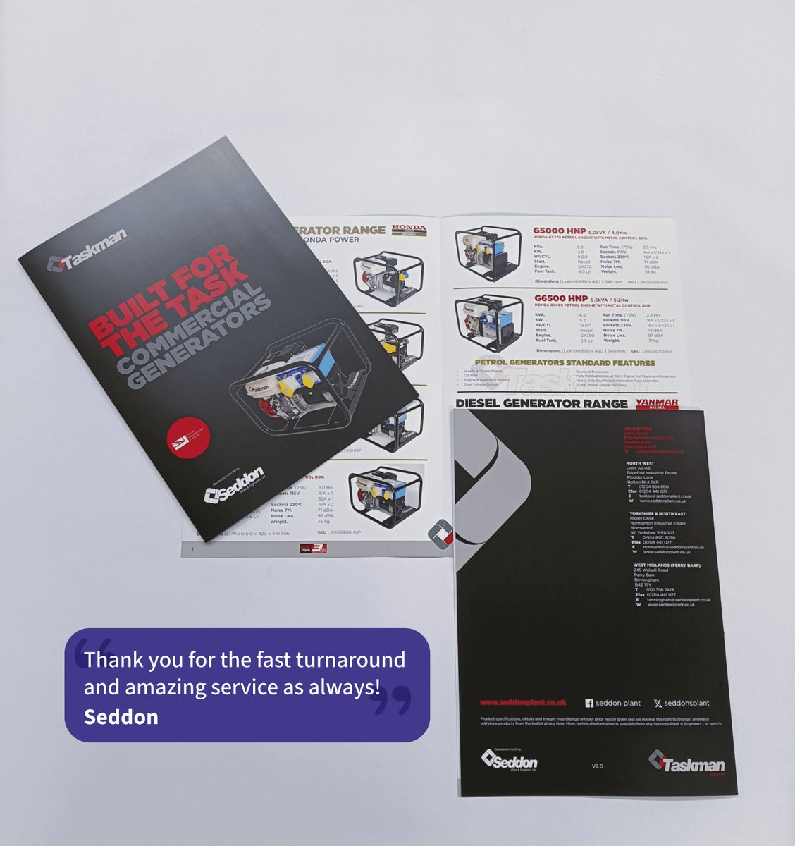 ThePrintRoom__'s tweet photo. Sleek Brochures &amp; Flyers for Seddon⚙️

The Print Room produced high-quality A4 Brochures &amp; Flyers for Seddon to promote their generator range &amp; EHS Show. 

📲Request a quote today! https://t.co/3YmMO1BLN9 https://t.co/bNWbpR0kr2