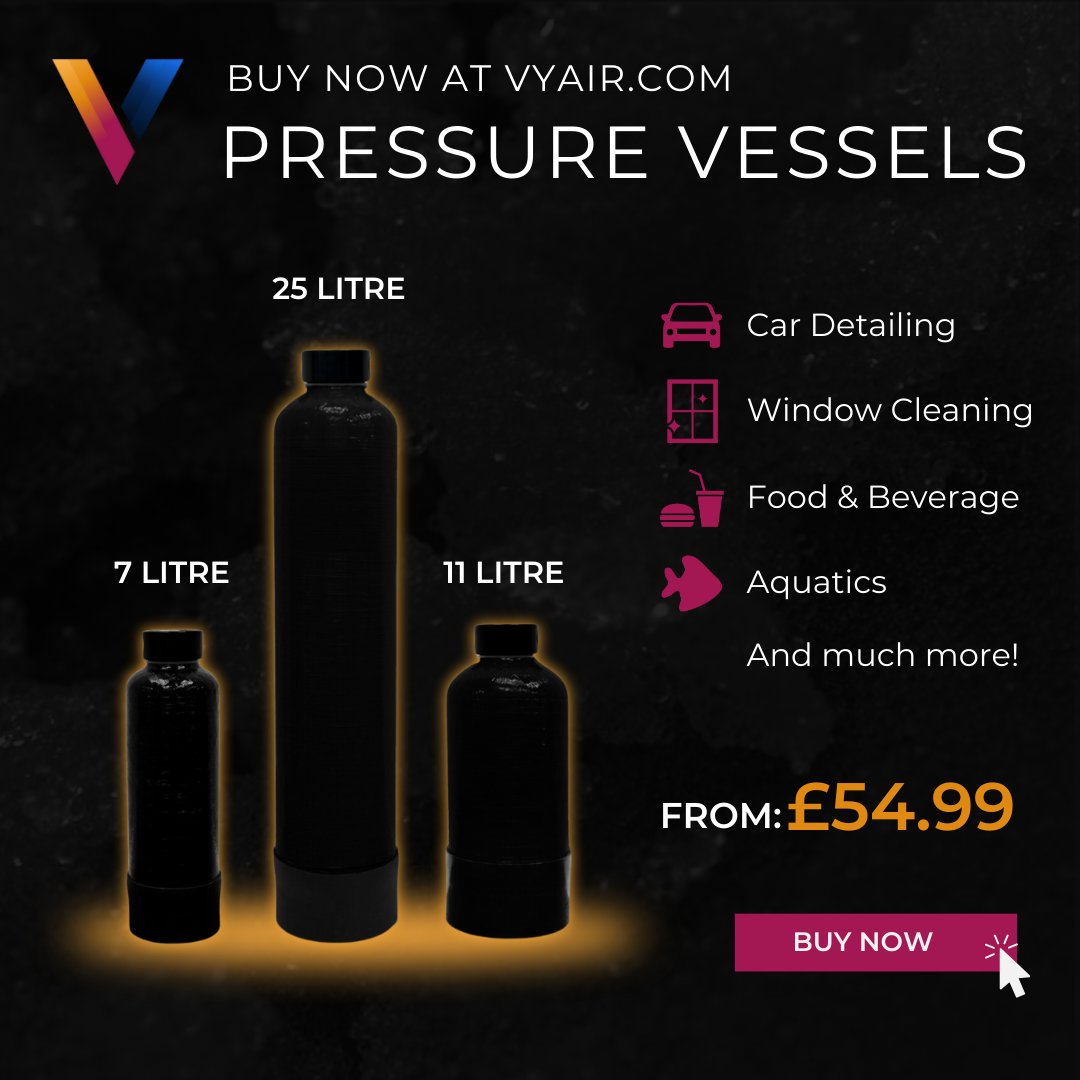 Has your pressure vessel supplier let you down recently? We have stock piled higher than their excuses! We have it now, you need it now!

BUY NOW From: £54.99

Order at: vyair.com/water-treatmen…

#watertreatment #vyair #pressurevessel #cardetailing #WindowCleaning