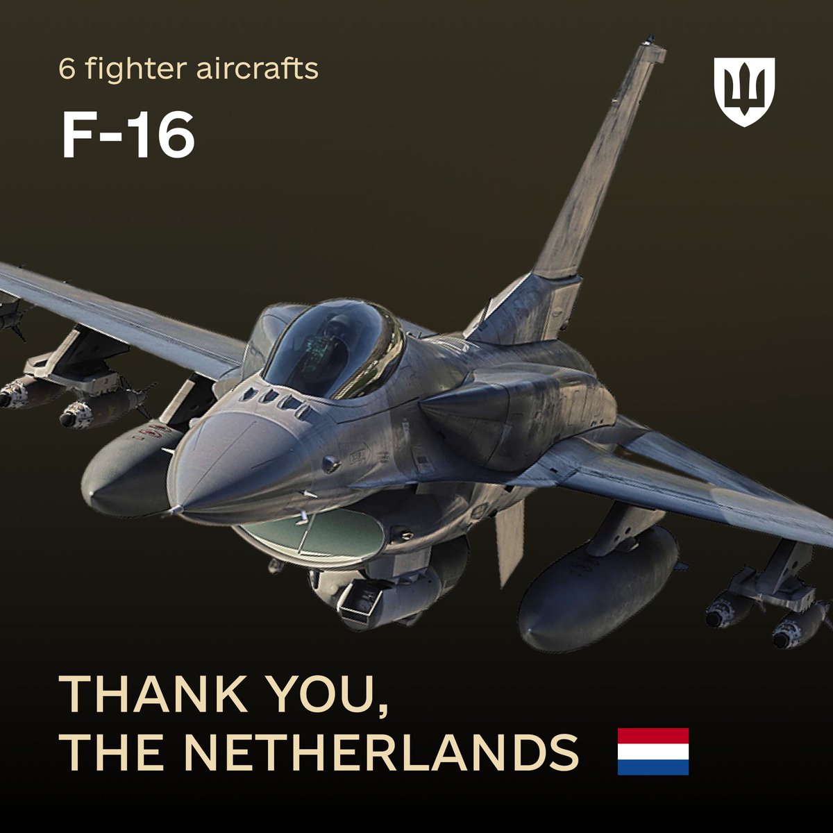 DefenceU's tweet image. +6 F-16 jets from the Netherlands for Ukraine.

Minister of Defense of the Netherlands @DefensieMin announced that 🇳🇱 is readying 6 additional F-16 fighter aircraft for delivery to 🇺🇦. 
The total number of F-16s to be delivered is 24. 

We are grateful to our Dutch partners for…