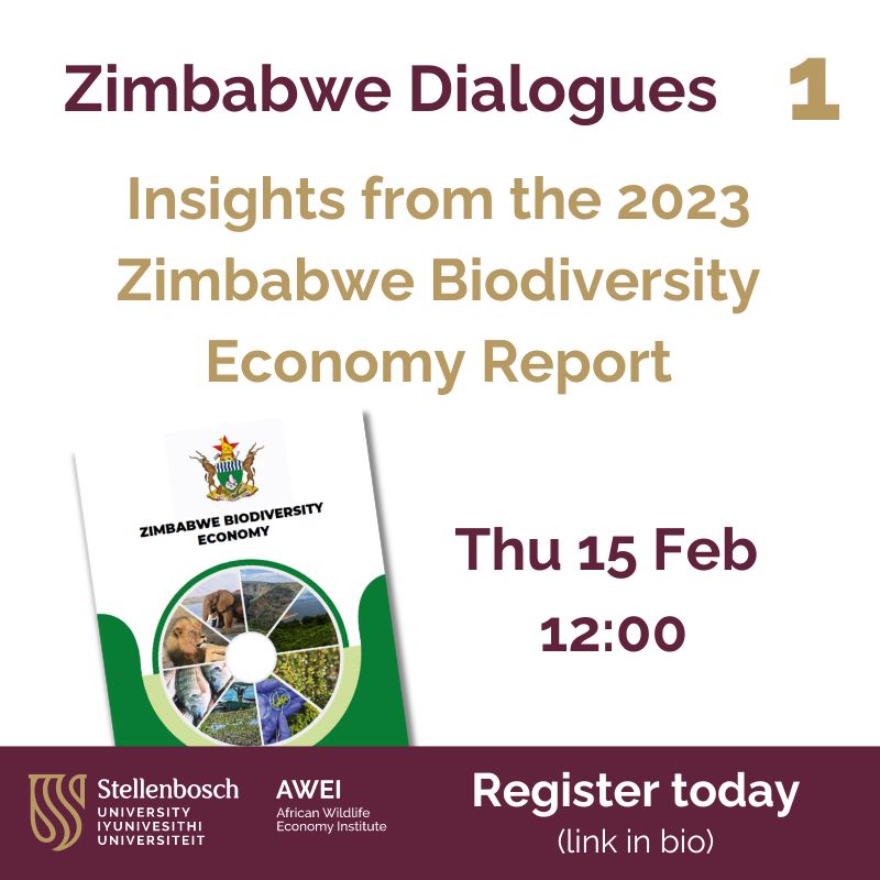 WildlifeEconomy's tweet photo. Keen to know what's next for Zimbabwe's Wildlife Economy? From 15 Feb 2024, we will bring you 5 fascinating  weekly dialogues on building a sustainable wildlife economy in Zimbabwe. Register  here: https://t.co/5F0btSQjsC #WildlifeEconomy #WildPolicy #EvidenceBasedConservation https://t.co/XTomTpHdeL