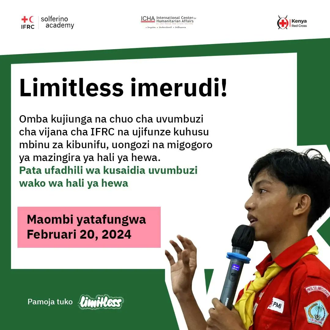 icha_krc's tweet photo. The IFRC Limitless Youth Innovation Academy applications are open. Join thousands of youth innovators tackling the biggest threat of our time–climate and environmental crises. https://t.co/xwjpN4OUuY
