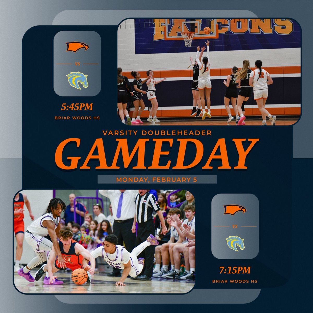 Final week of the regular season kicks off with another Doubleheader! #WeWill 📆 #21 💻 NFHS Network ⏰ 5:45pm (JV plays at 6:45 at LR) 🏟️ Briar Woods HS