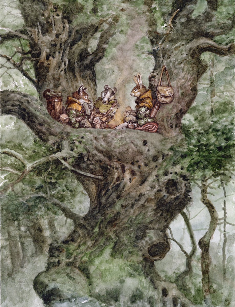 "These Woods Are Haunted". Watercolour. When you're in unfamiliar territory it is sometimes better to get up into a tree. Especially if you suspect the forest is haunted. New Gwelf coming soon.