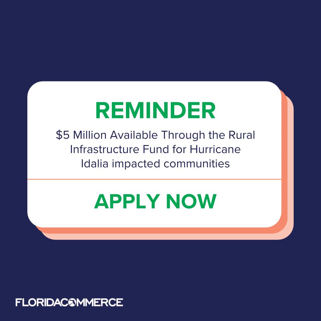 DEADLINE TODAY! $5 million is available to support valuable improvement projects in Hurricane Idalia-impacted communities. The deadline to apply is today at 5 p.m. Apply now >>> bit.ly/48GUkBH