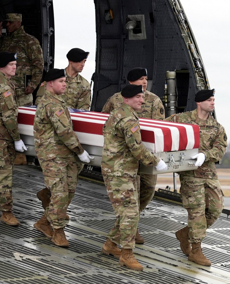 lombardo772's tweet photo. Three Army Reserve soldiers killed last weekend in a drone strike in Jordan are home. https://t.co/R7ODSNEt3O