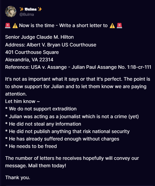 Today would be a great day to save freedom of speech 
#SaveJulian #DoNotExtradite
#WorldPeaceISThePrize
#JulianAssange  #ThePowerOfOurPens #FreeAssange #FreeAssangeNOW #FreeJulianAssange