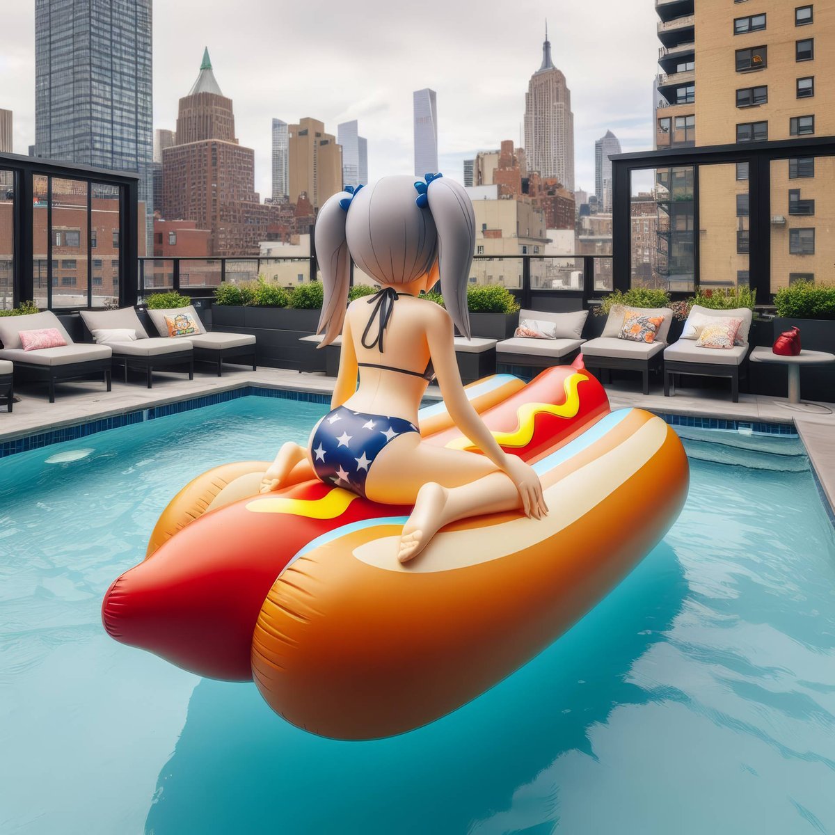 As part of a continuing theme of #foodporn we'd like to introduce the #hotdog.
Perhaps you have a hotdog of your own you'd like to introduce to her? 🤭 as she perches atop that soft and slick #poolfloat

Oh crap it's winter in NY rn. Well, just imagine this 6 months ago/from now
