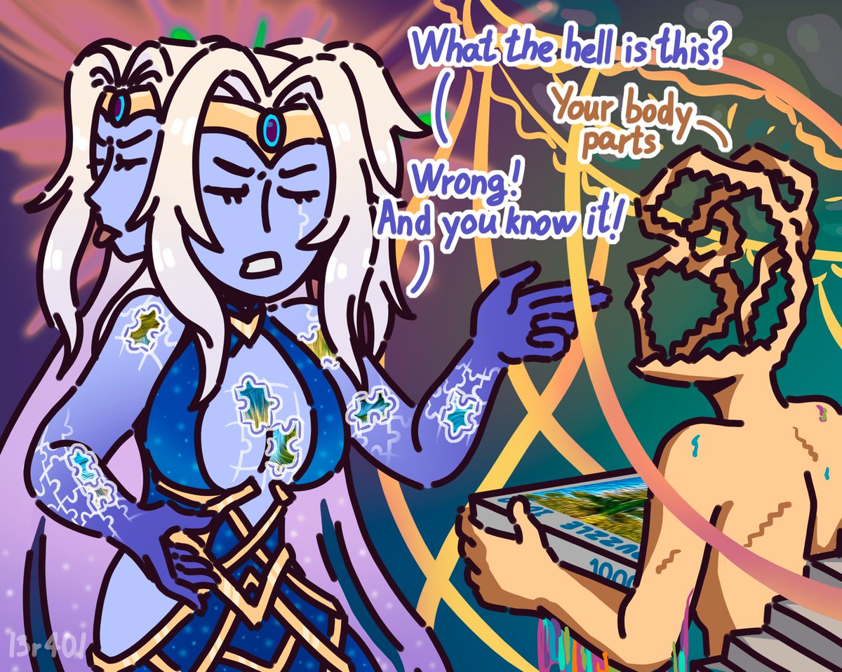 l3r40l's tweet image. Mythus tried to deceive Xipe. They didn't succeed

(Aha bought the puzzles... with Akivili's money)

#HSR #HonkaiStarRail
#Xipe #Mythus