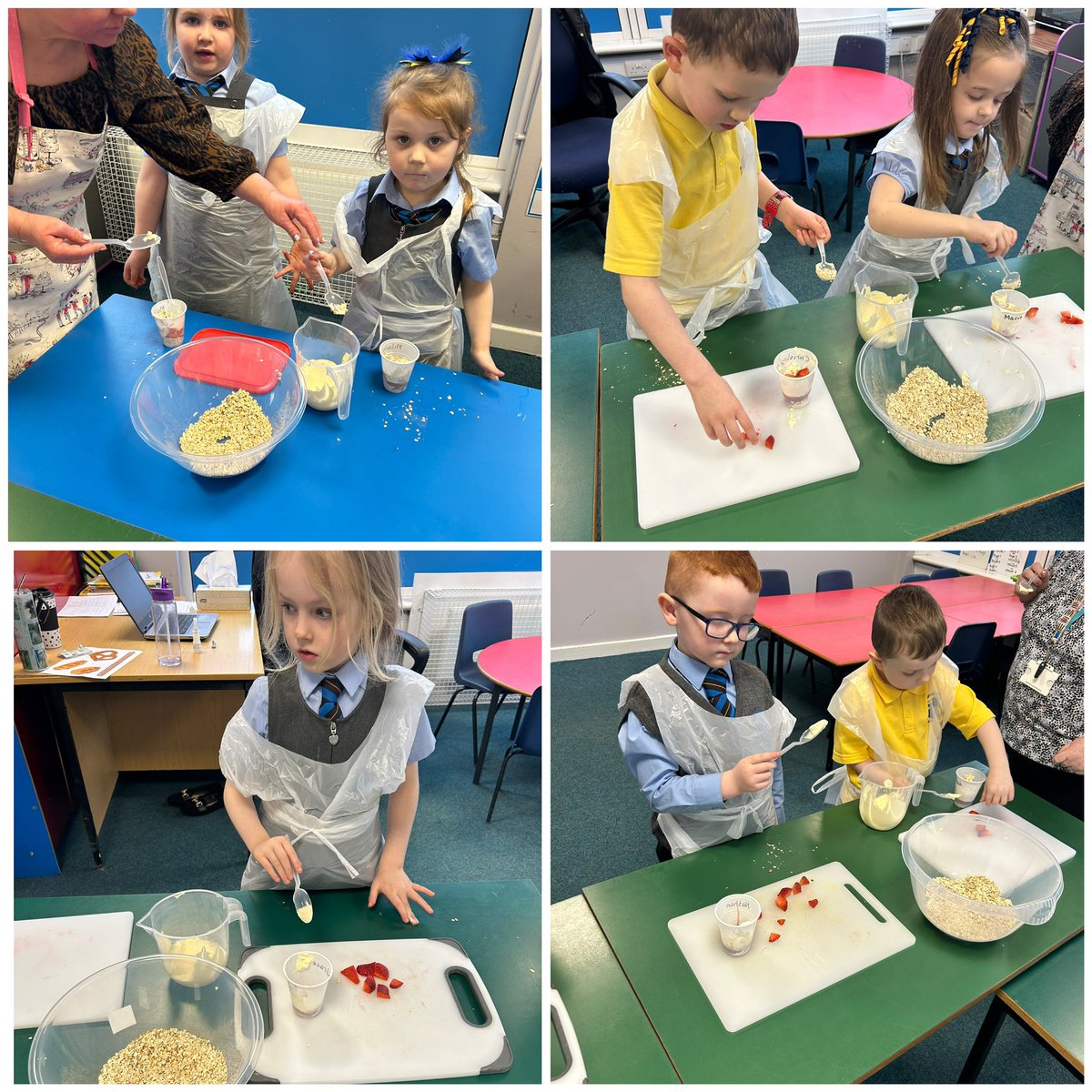 MrsMeekMPS's tweet photo. We were using real knives to cut strawberries! P1/2 were making yummy Cranachan! #cookingintheclassroom @MuirhousePS https://t.co/WYO2czEcGl