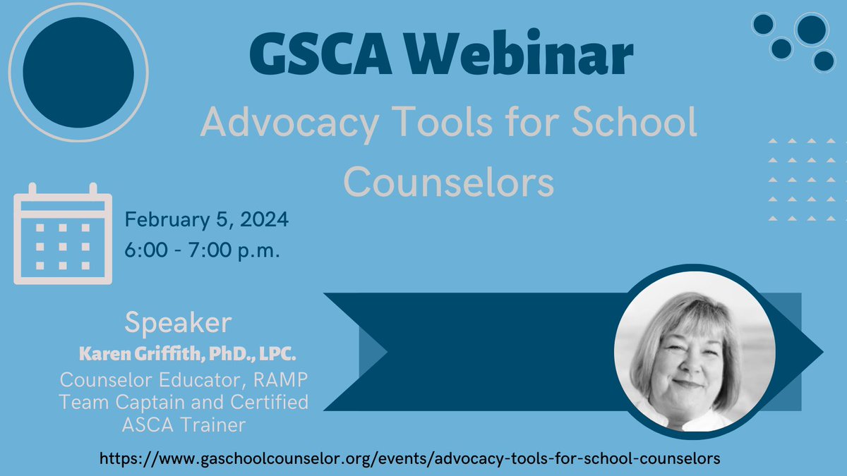 Happy #NSCW24 !! Start your #NSCW24 off strong with a webinar tonight, 2/5 at 6 p.m. Hear from the AMAZING Dr. Karen Griffith as she speaks about Advocacy Tools for School Counselors. Free for GSCA members & only $25 for non-members. gaschoolcounselor.org/events/advocac… #MakingADifference