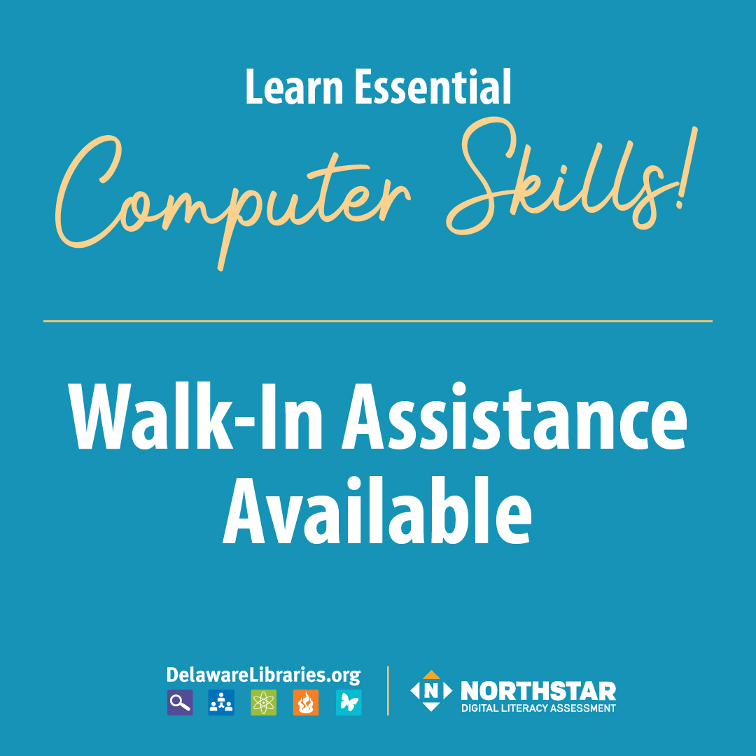 DELibraries's tweet photo. Explore basic computer skills at Delaware Libraries through the Northstar program. Staff is available to help you get started. Just ask! It is FREE with your library card. https://t.co/CNfPBMFOwI #delibraries #netde #learncomputers #getalibrarycardde https://t.co/txCubFfFDy