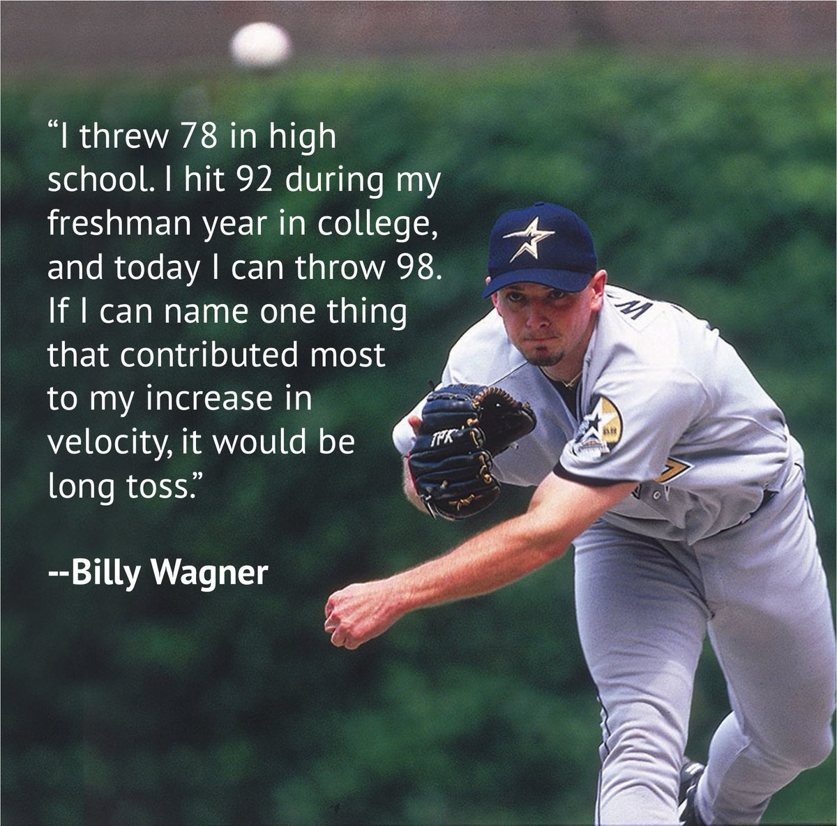 Billy Wagner on using long toss to gain velocity. Courtesy of @PitchingNinja Check out some of my thoughts on the pros and cons of long toss below. 🧵