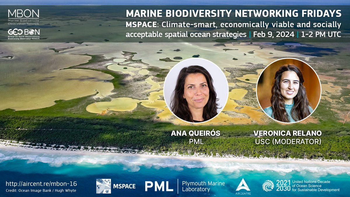 AIRCentre_org's tweet image. [#netfridays] February 9, 2024, 1 - 2 PM UTC, we will have a special Marine Biodiversity Networking Friday session on MSPACE, w/ Prof. Ana Queirós from the Plymouth Marine Laboratory!
📝lnkd.in/djcxHqda
🖥️lnkd.in/dKbXnPN8
@onewater_blue #climate #OceanDecade #ocean