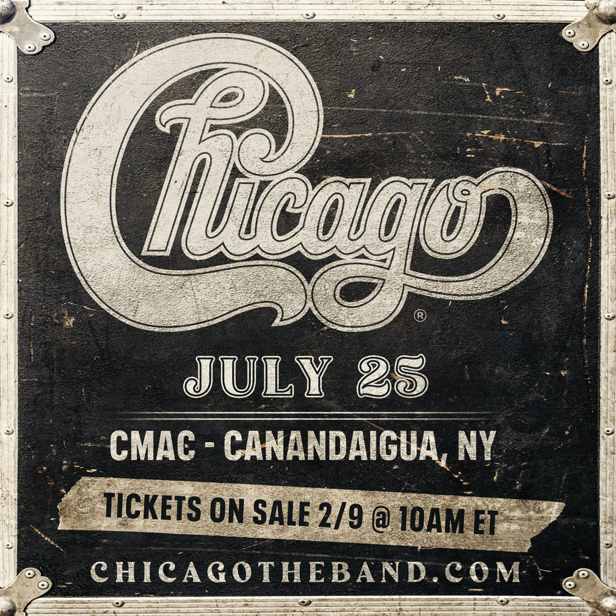 🚨 Just Announced! Chicago is coming to CMAC in #Canadaigua, NY on July 25th! Fan Club Pre-sale begins February 6th at 10am ET – Tickets on sale February 9th at 10am ET. 🎶🎺
