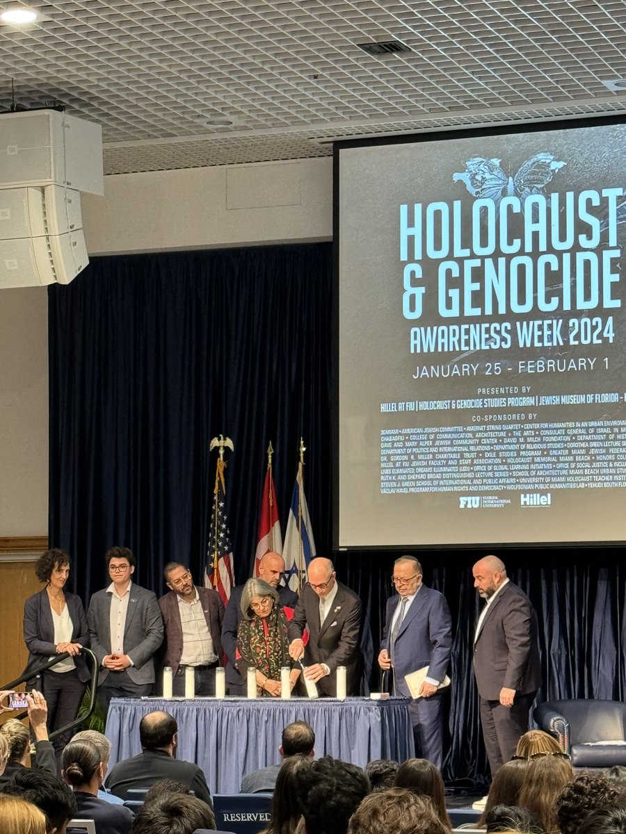 An impactful morning at the Ninth Annual Holocaust and Genocide Awareness Week event, joined by Holocaust survivor Dr. Mark Nusbaum, Israel Consul General in Miami Maor Elbaz-Starinsky, Mayor Danielle Levine Cava and FIU President Kenneth Jessel. #HolocaustandGenocideRemembrance