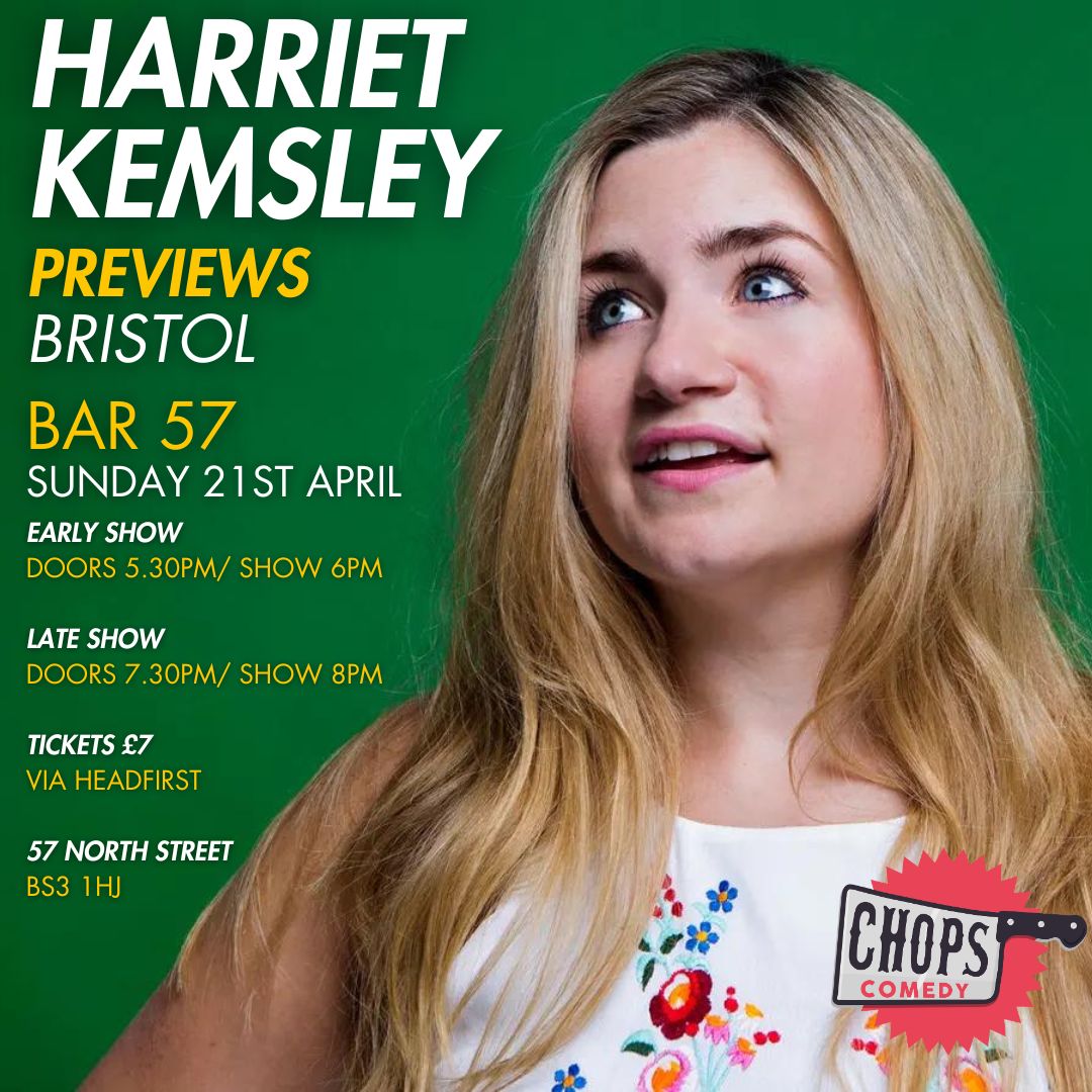 HARRIET KEMSLEY PREVIEWS Sun 21st April @harrietkemsley (Live at the Apollo, Cats does Countdown) previews her new show at Bar 57 in Bedminster Early Show- Doors 5.30pm. Show 6pm Tickets: buff.ly/3OAGp8H Late Show- Doors 7.30pm. Show 8pm Tickets: buff.ly/3UyQ4AF