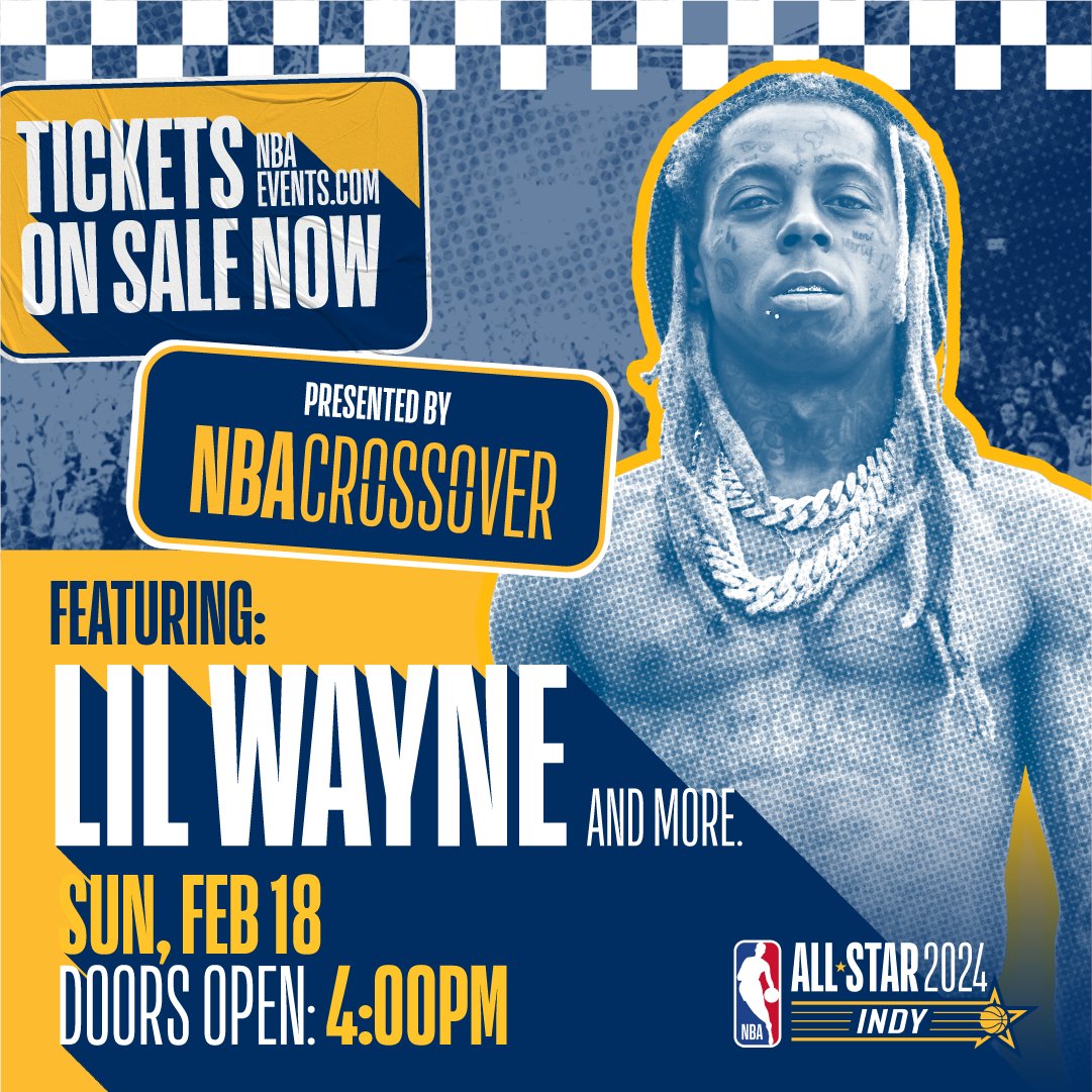Before the #NBAAllStar Game in Indy, @LilTunechi gets the party started, Sunday at the #NBACrossover stage! 🎤
 
Get your tickets to the show and to NBA Crossover NOW!
 
🎟️ ticketmaster.com/nba-experience…