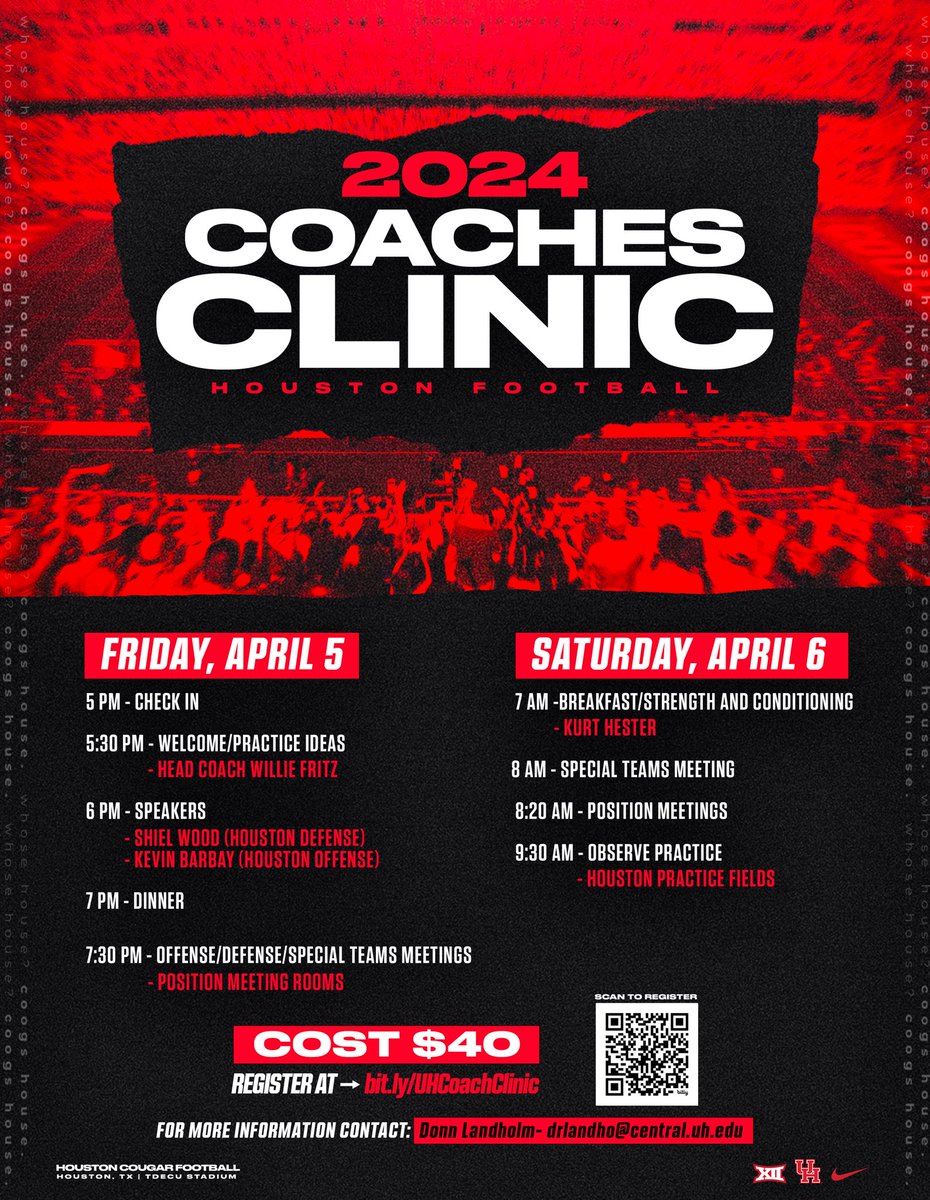 𝘾𝙊𝘼𝘾𝙃𝙄𝙉𝙂 𝘾𝙇𝙄𝙉𝙄𝘾 🗓️ April 5-6 📍 Houston, TX More info below ⬇️ 🔗: bit.ly/UHCoachClinic