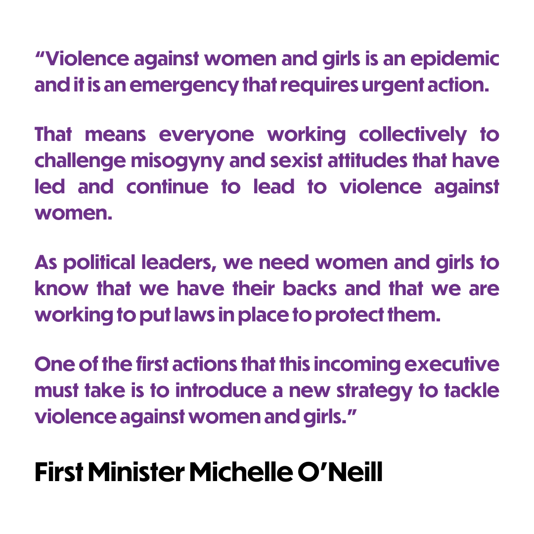 Women’s Aid greatly welcomes the acknowledgment by the new FM @moneillsf of the epidemic of violence against women & girls in her maiden speech． The new Executive must ensure the Ending VAWG Strategy is introduced with the essential resourcing needed to tackle this major issue.