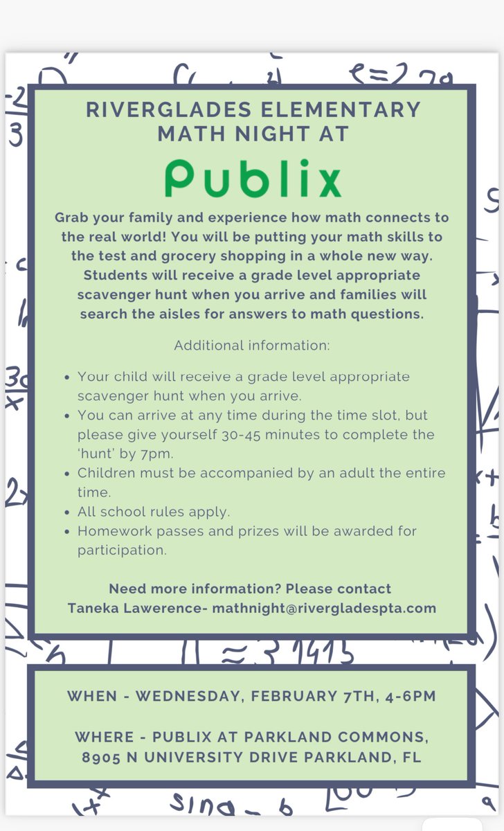 Attention Riverglades Gators!! Come one! Come all! It’s Publix Family Night! ❤️🐊❤️ Hope to see you all there!!