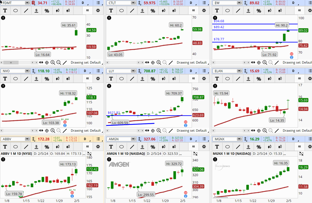 ConnieHillCS's tweet photo. Once again Health Care sector stocks are dominating the Early Morning Movers Bullish scan. Some examples, not recommendations are: #FDMT, #CTLT, #EW, #NVO, #LLY, #ELAN, #ABBV, #AMGN, #MGNX. Let's see if they keep their gains today. https://t.co/qRnbBYjcTZ