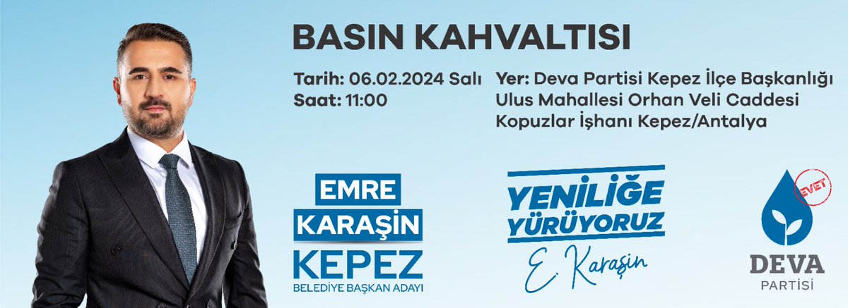 06.Şubat 2024 Salı
Deva Partisi Kepez İlçe Başkanlığı
Basın Kahvaltısı @emrekarasin_
#kepez #YerelSecim2024 
<a href="/devapartisi/">DEVA Partisi</a> <a href="/alibabacan/">Ali Babacan</a> <a href="/erginsadullah/">Sadullah Ergin</a> <a href="/avidrissahin/">Av. İdris Şahin</a> <a href="/ssedakayaosen/">Seda Kâya Ösen</a> <a href="/ozlemarlier/">Özlem Arlıer💧</a>