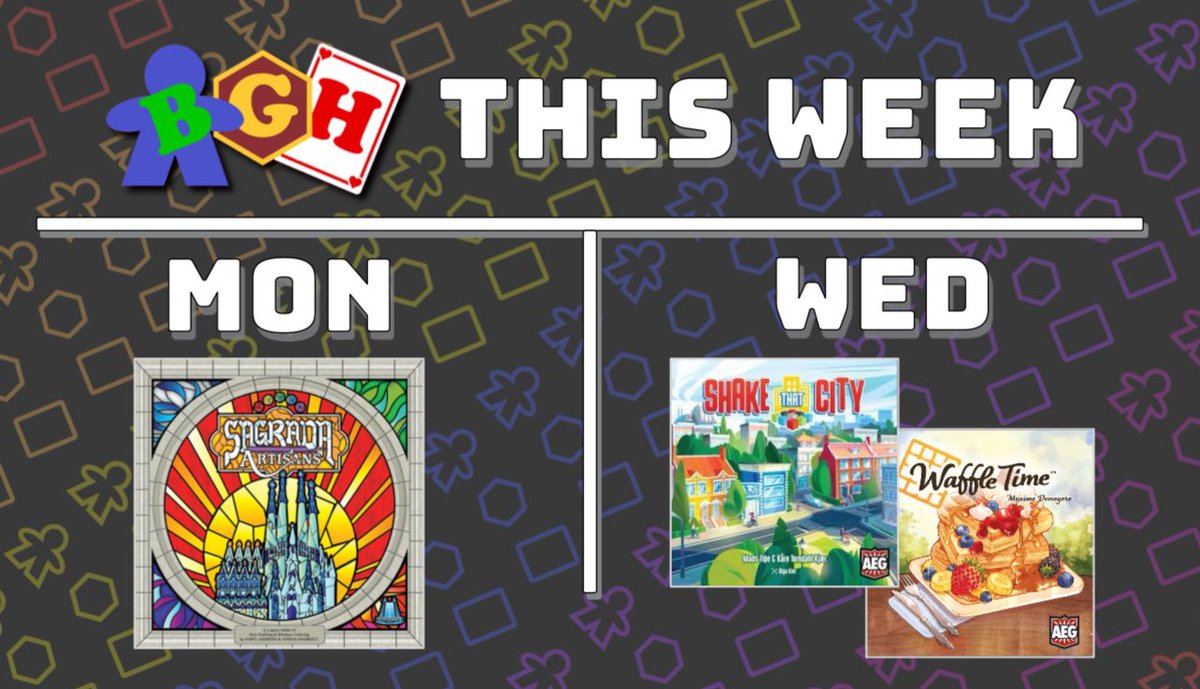 This week is for new games! We are getting into the new Legacy game #SagradaArtisans from @FloodgateGames tonight & then 2 games from @alderac on Wednesday #ShakethatCity & #WaffleTime! It should be fun!! Come hang out at 7pm ET on twitch.tv/BoardGameHouse #tabletop #boaedgames