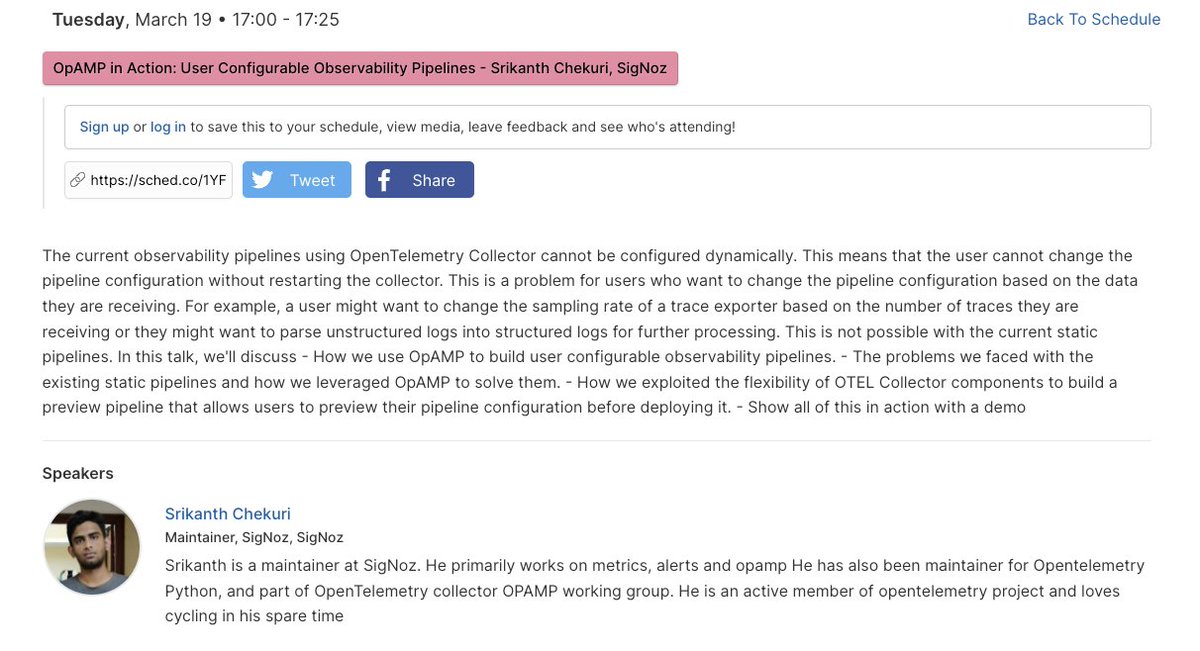 🎉 Super excited to share that our talk about using OpAMP in OpenTelemetry has been selected for Observability Day in Kubecon Paris happening in March.

Srikanth from our team will be presenting the talk.

This is the first time our talk has been selected in Kubecon which is one