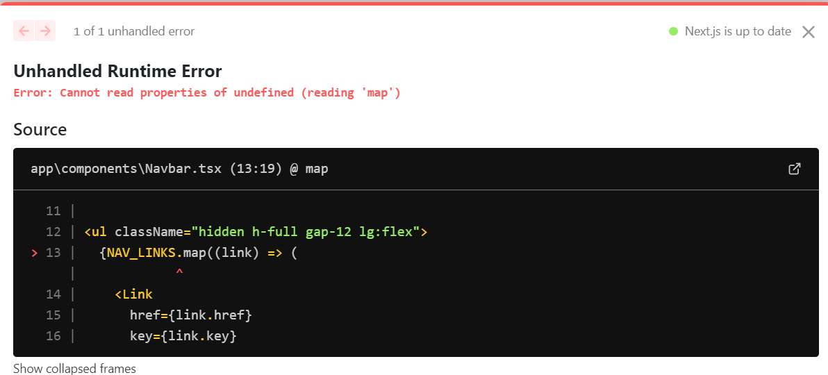 subediwrites's tweet photo. #Day7 of Next.js: Using Nav_Links imported from "constrained," but running into a mapping issue. Any tips on fixing it? 🤔 #Nextjs  #100DaysOfCode #help #programming #CodingJourney https://t.co/71nq693FpB