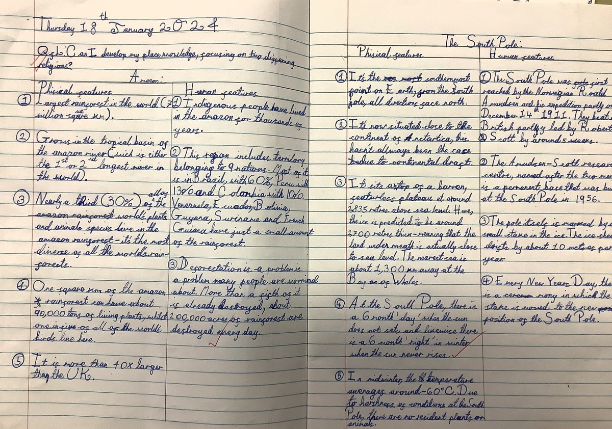 MarishTrust's tweet image. 🌎✨ In Year 5, students have compared the captivating landscapes of #Brazil and #Antarctica, with a special focus on the South Pole. Identifying key physical features has made their learning journey truly fascinating! 📚🔍 #GeographyExploration #Year5Adventures 🌐🏔️