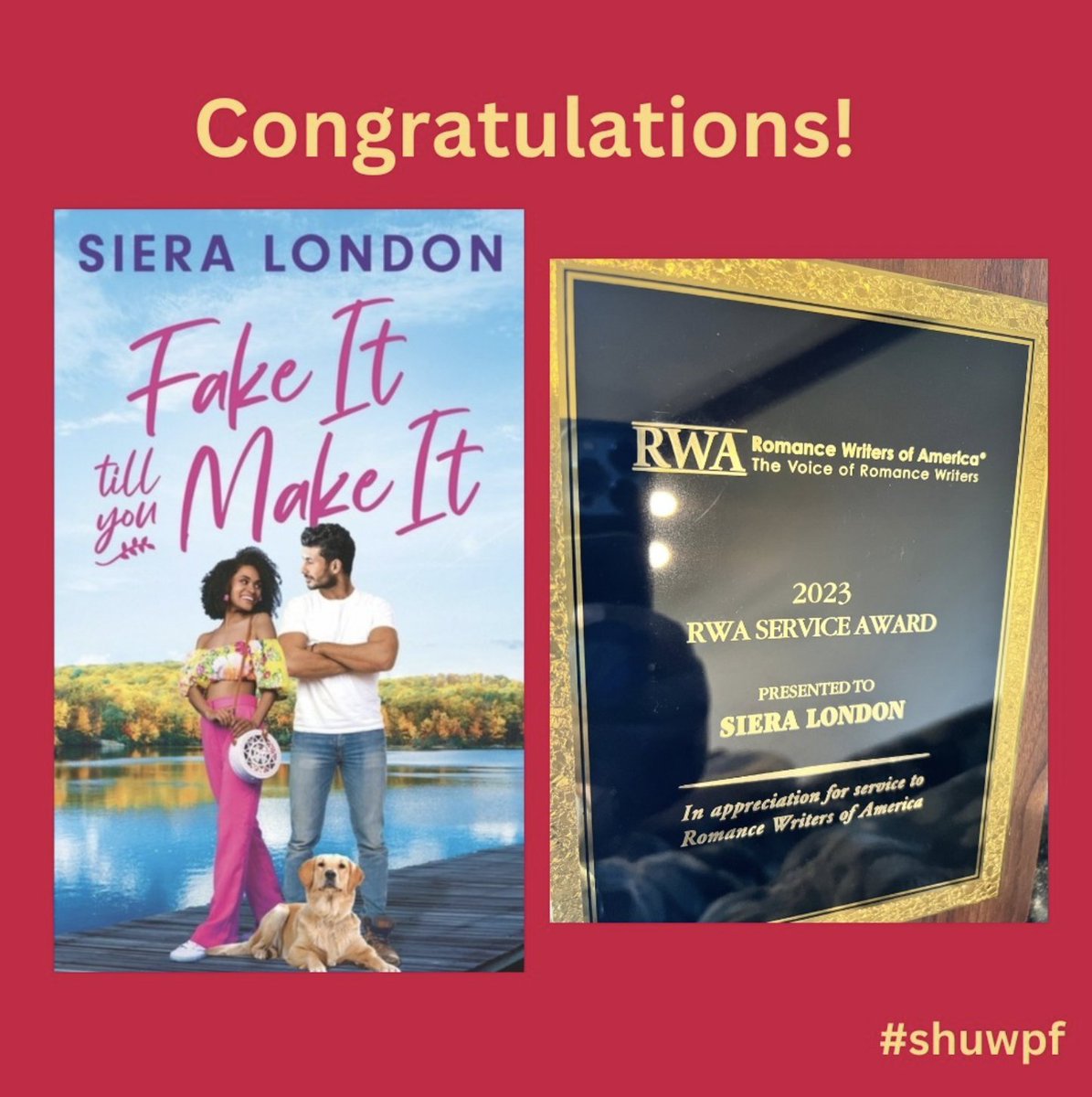 Congratulations to current #shuwpf student Siera London on these two pieces of good news! Her debut Forever Romance title, Fake It Till You Make, releases in April 2024. Also, Siera received a Romance Writers of America Service Award for her board member and mentor contributions!