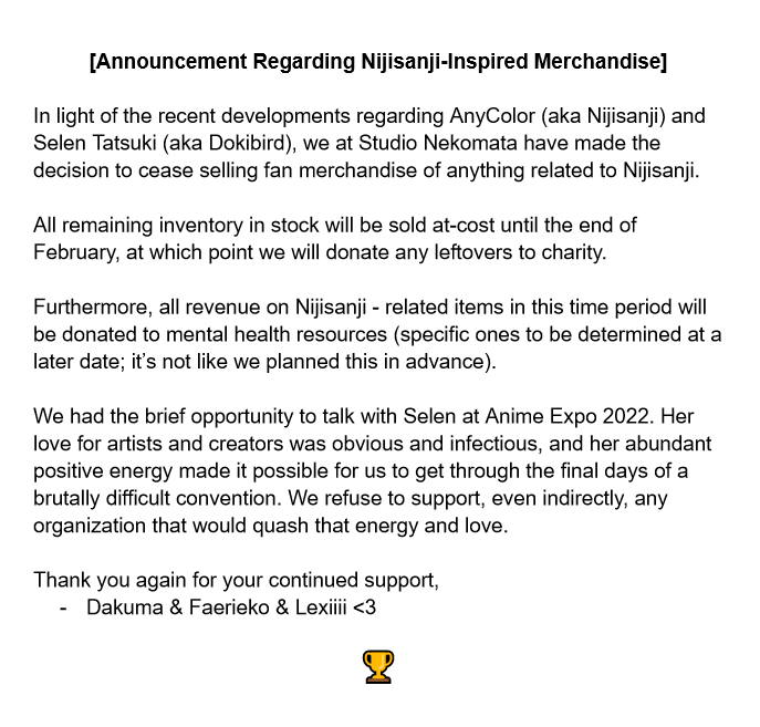 A brief announcement regarding today's Nijisanji news. 🏆

#NIJISANJI_EN #WhereIsSelen