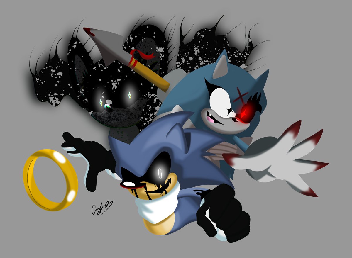 wanted to try a new shading style which ended up looking really nice. Cinder (Middle) owned by myself, PAINexe (Right) owned by @Project_Suki and Mall.ie (Left) owned by @Malrat_ . #sonicexemallie #sonicexeoc #sonicexecinder #PAINexe #sonicexecommunity