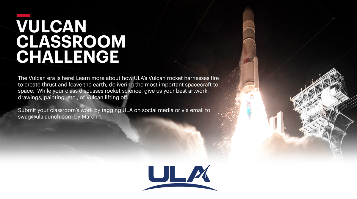 Educators, join the #VulcanRocket classroom challenge! Classrooms can learn how Vulcan harnesses fire to create thrust and leave the Earth’s atmosphere Participating classes will receive a ULA swag box! #ULALaunchingLearning #STEM #STEAM Details: bit.ly/vulcan_stem