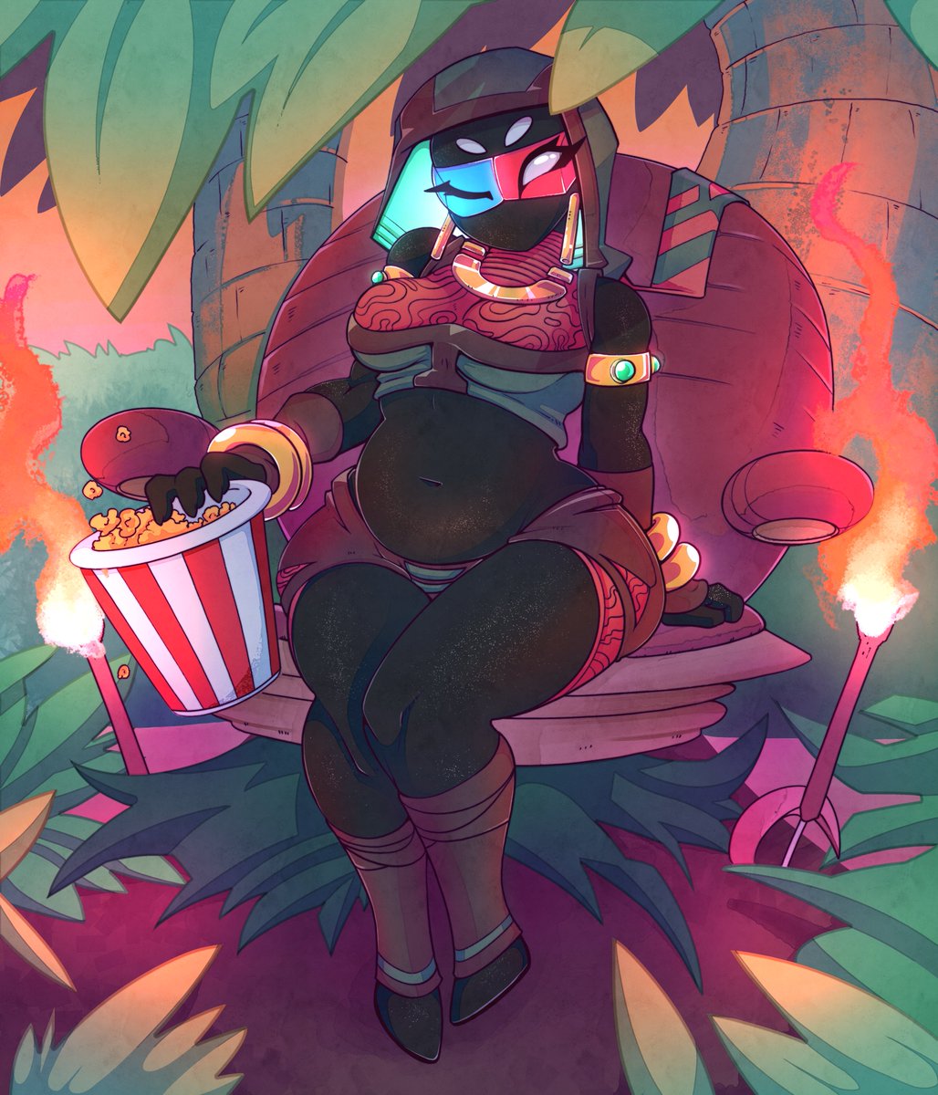 TidyWire's tweet photo. Stumbling through an alien forest and you stumble across a creature with Popcorn. 
She offers you to take a seat with her but only if you have a full wallet and don't care if it goes missing.
#Popka #OC https://t.co/cbUV2zeRAG