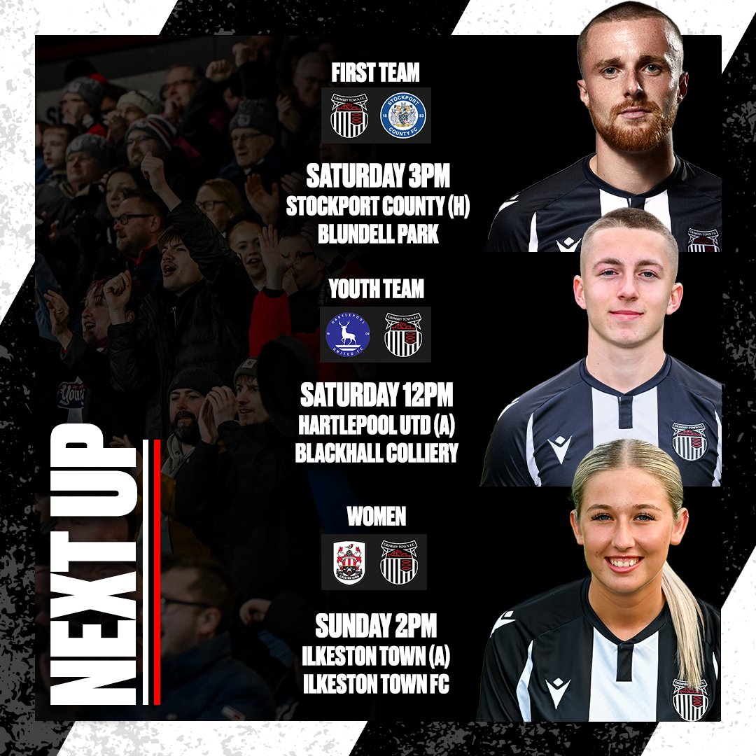 officialgtfc's tweet photo. 📅 All three of our sides are in action this weekend! 

🏡 Our first team are the only side at home, with Stockport the visitors to Blundell Park.

#GTFC https://t.co/ksFKwh6naV