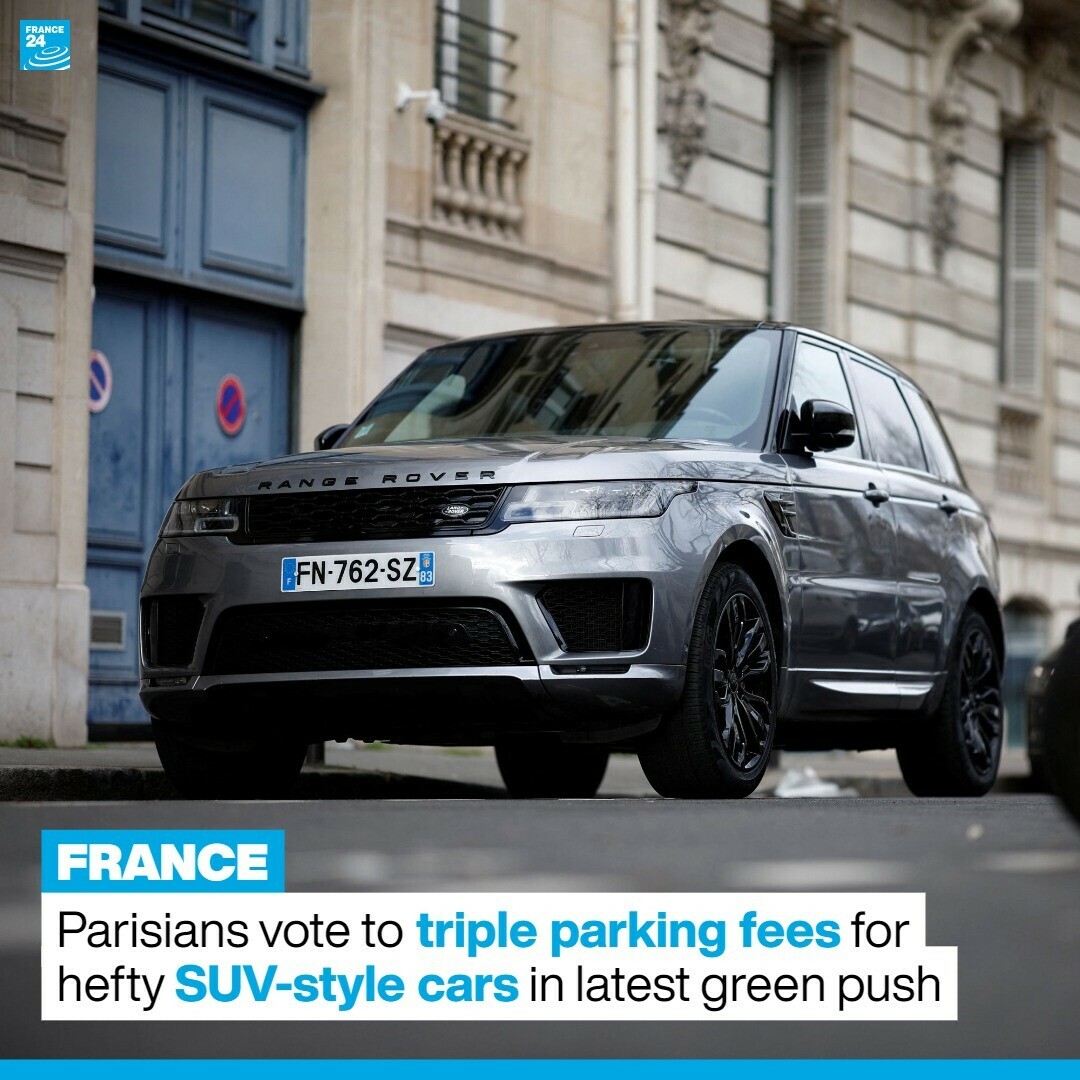 France24_en's tweet photo. 🚘 #Paris voters on Sunday backed a proposal from Mayor #AnneHidalgo to triple parking charges on hefty #SUV-style cars.

🗳️ But only 78,000, or 5.7%, of the 1.3 million eligible voters bothered to vote at the 39 voting stations set up around the French capital. https://t.co/oVaDuf59lY